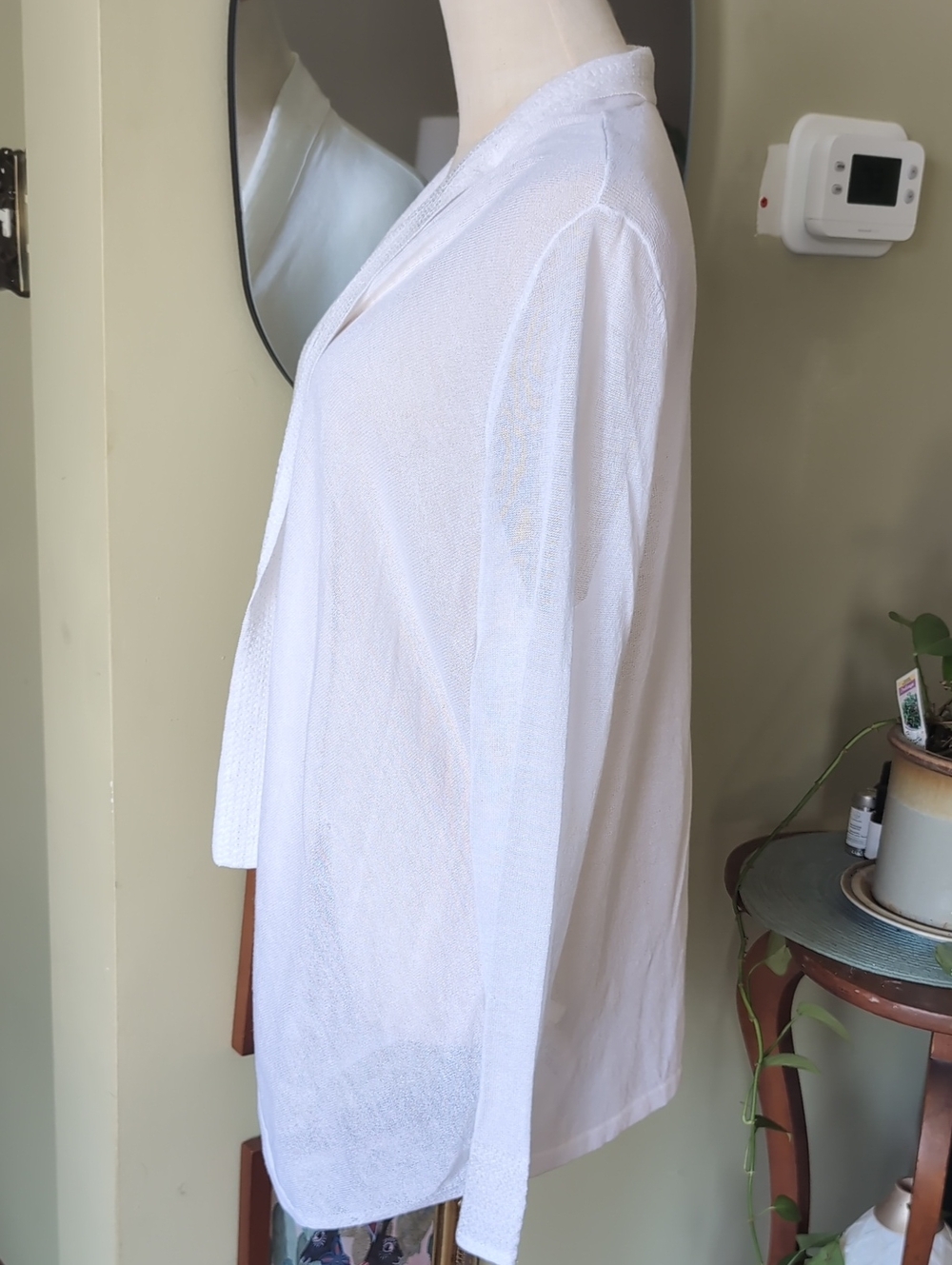 Chico's Women's Size 14 Sheer White Open-Front Sequin Trim Long Sleeve Cardigan - Picture 7 of 10